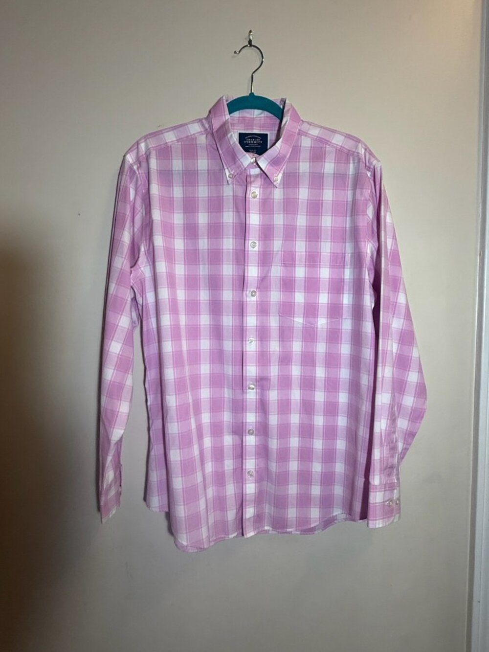 Pink & White Plaid Button-Down Shirt